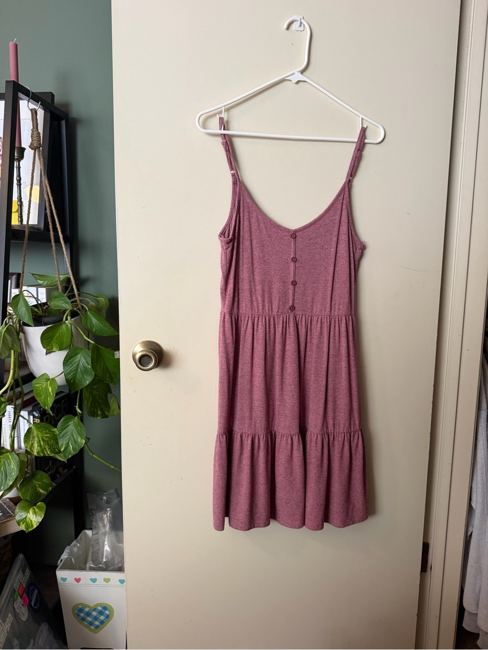 Mauve Button-Front Tiered Summer Dress